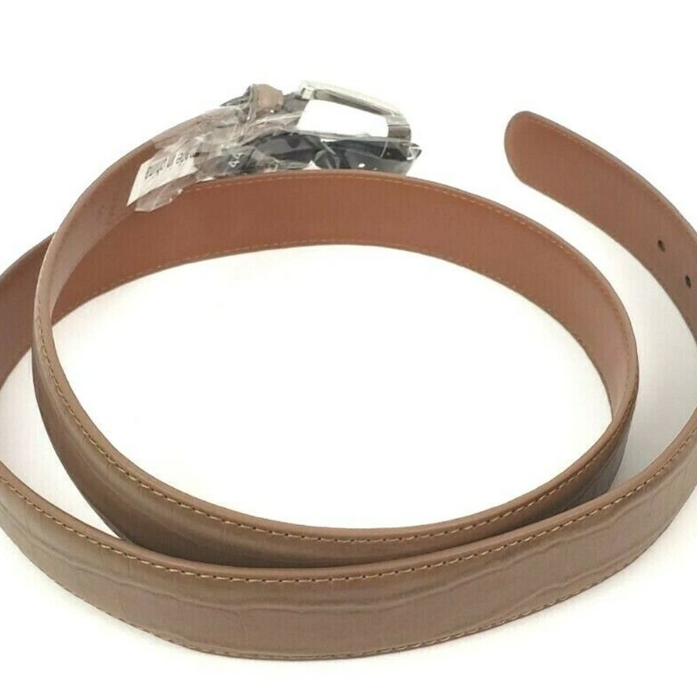 Men's Leather 1.25" Non Reversible Belt Brown Croc - Picture 3 of 11